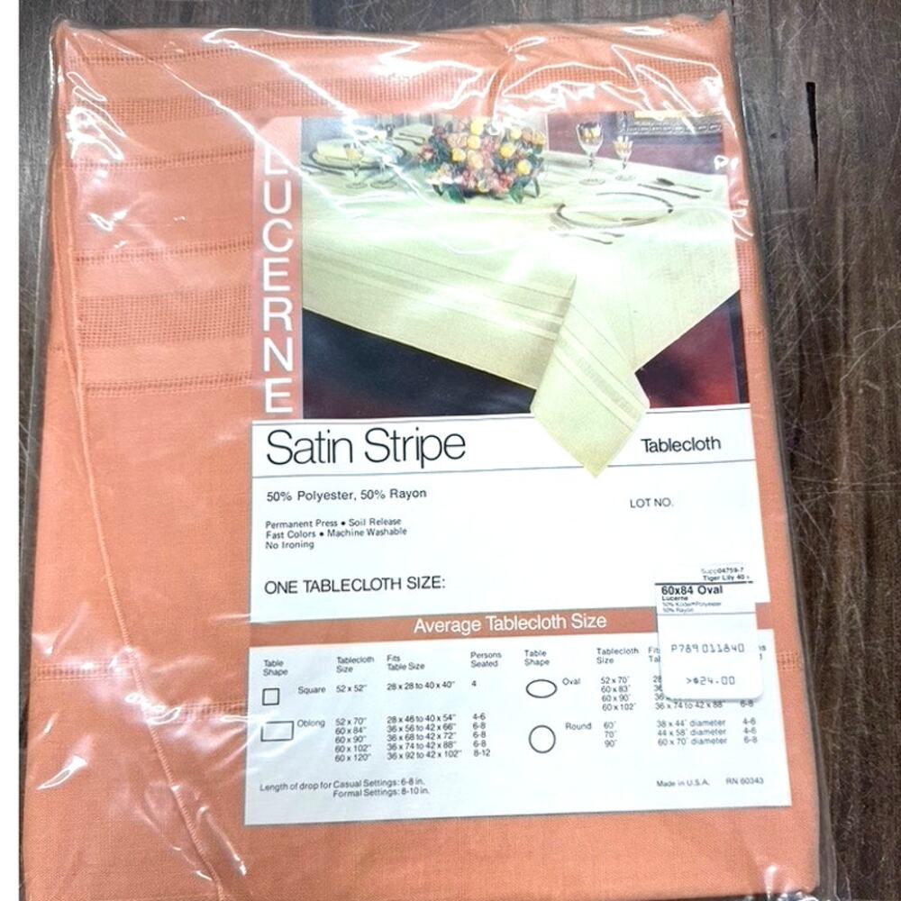 RARE NWT!!! Vintage LUCERNE Satin Stripe Tablecloth‎ 60x84 Stain Release